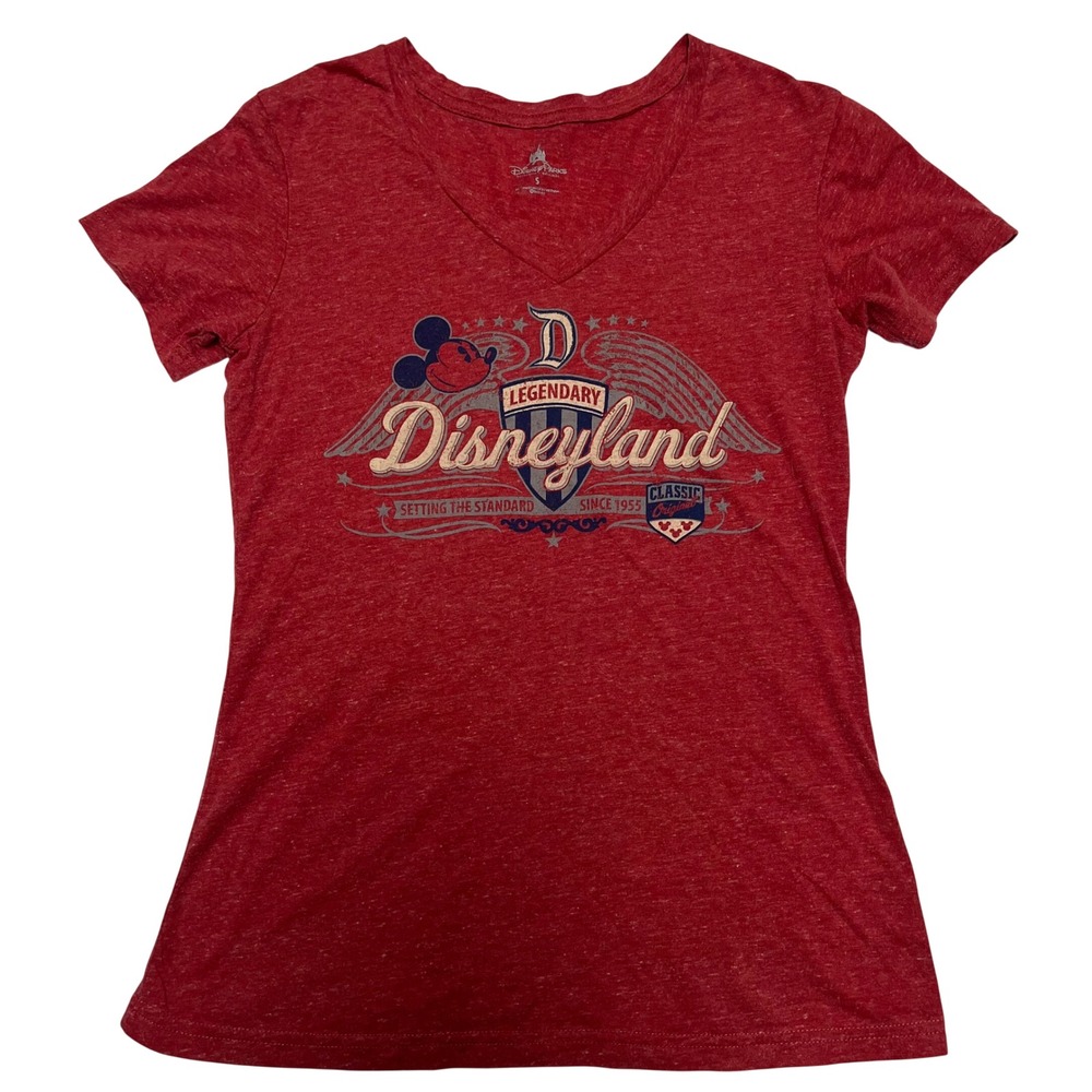 Disney Parks Disneyland Legendary Mickey Mouse Red Heather V-Neck T-Shirt Small